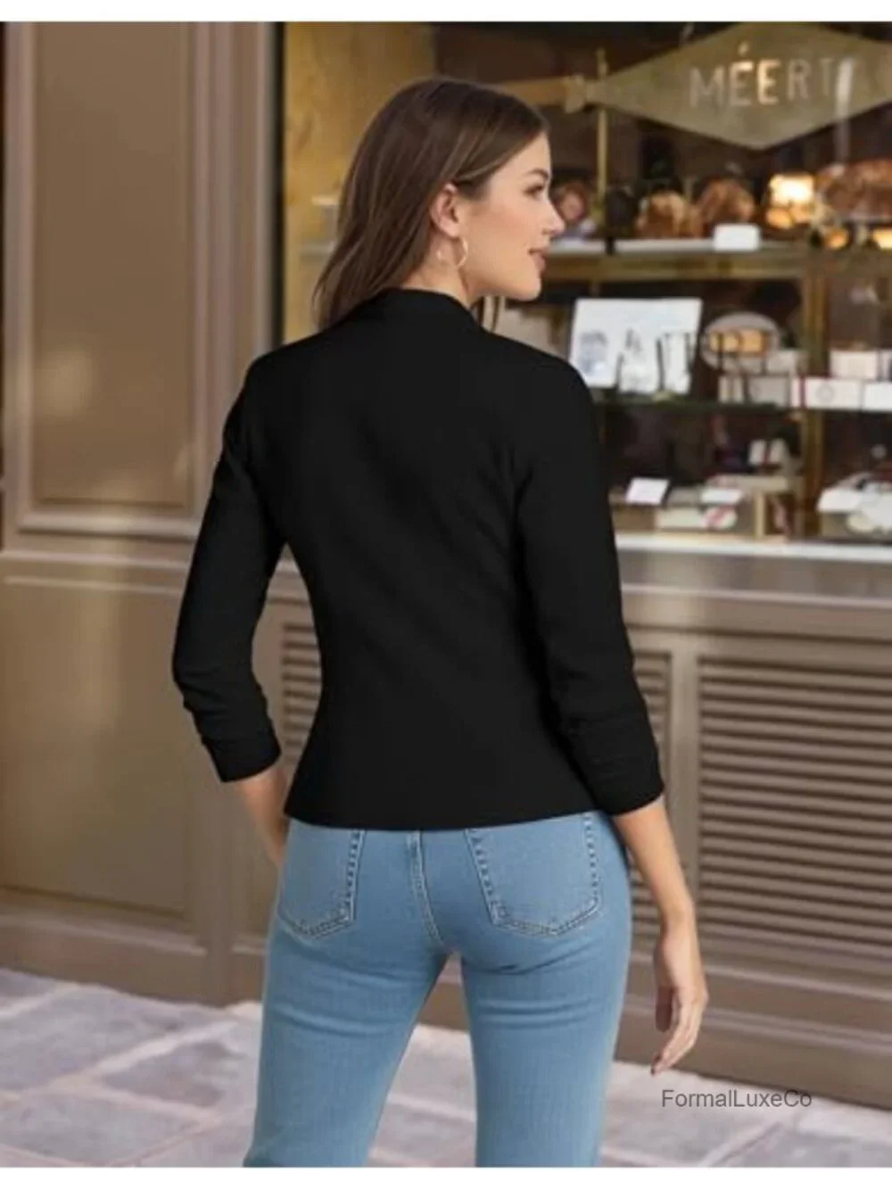 Lightweight Stretch Ponte Cardigan Blazer Jacket 3/4 Sleeve Notch Collar